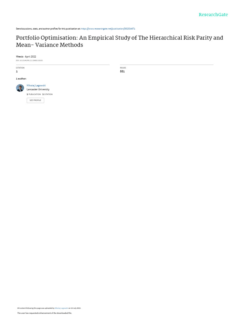Portfolio Optimization: HRP vs. MVO Analysis | PDF | Modern Portfolio ...