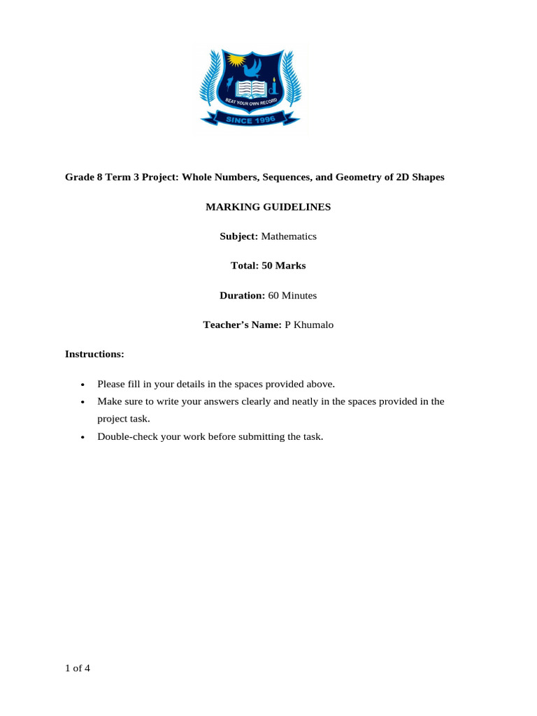 Grade 8 Term 3 Maths Project Guide | PDF | Prime Number | Mathematics