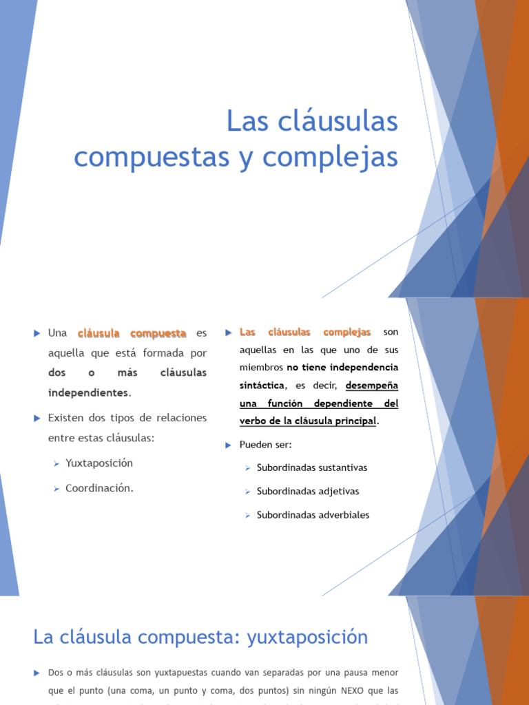 Cláusulas compuestas y complejas | PDF | Oración (Lingüística) | Adverbio