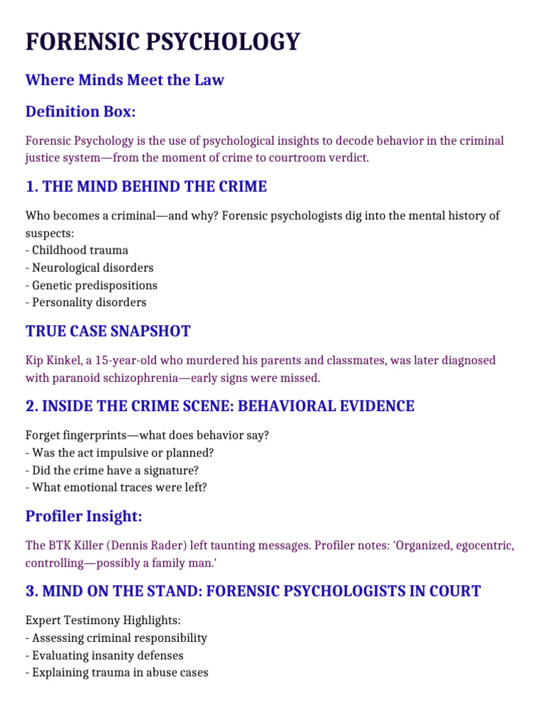 Forensic Psychology: Understanding Crime Minds | PDF | Psychology ...
