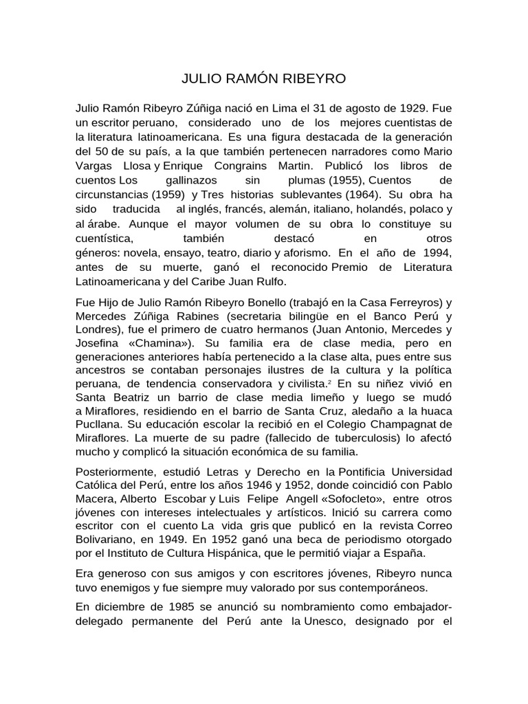 Biografía de Julio Ramón Ribeyro | PDF