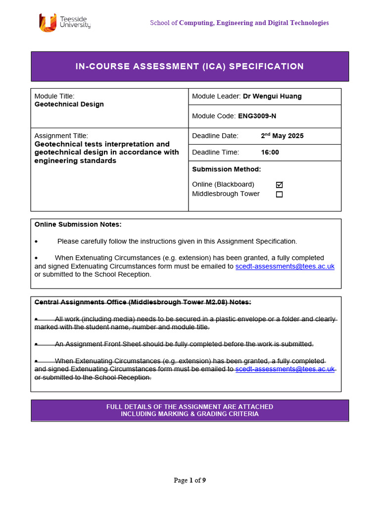 Geotechnical Design - ICA 2024-25 Brief | PDF | Critical Thinking ...