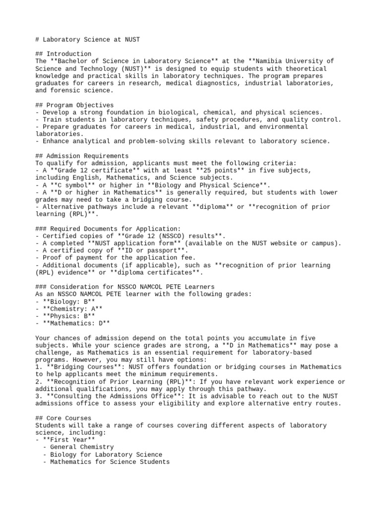 NUST Bachelor of Laboratory Science Guide | PDF | University And ...