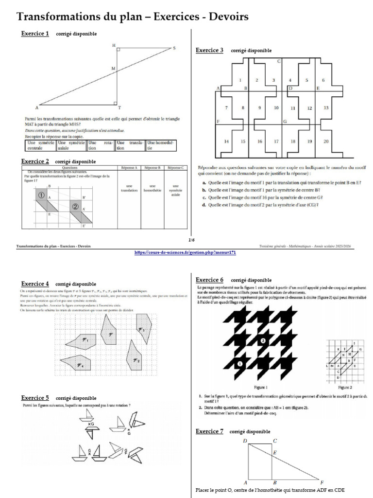 Exercices Sur Les Transformations Du Plan PDF Alg bre Lin aire 