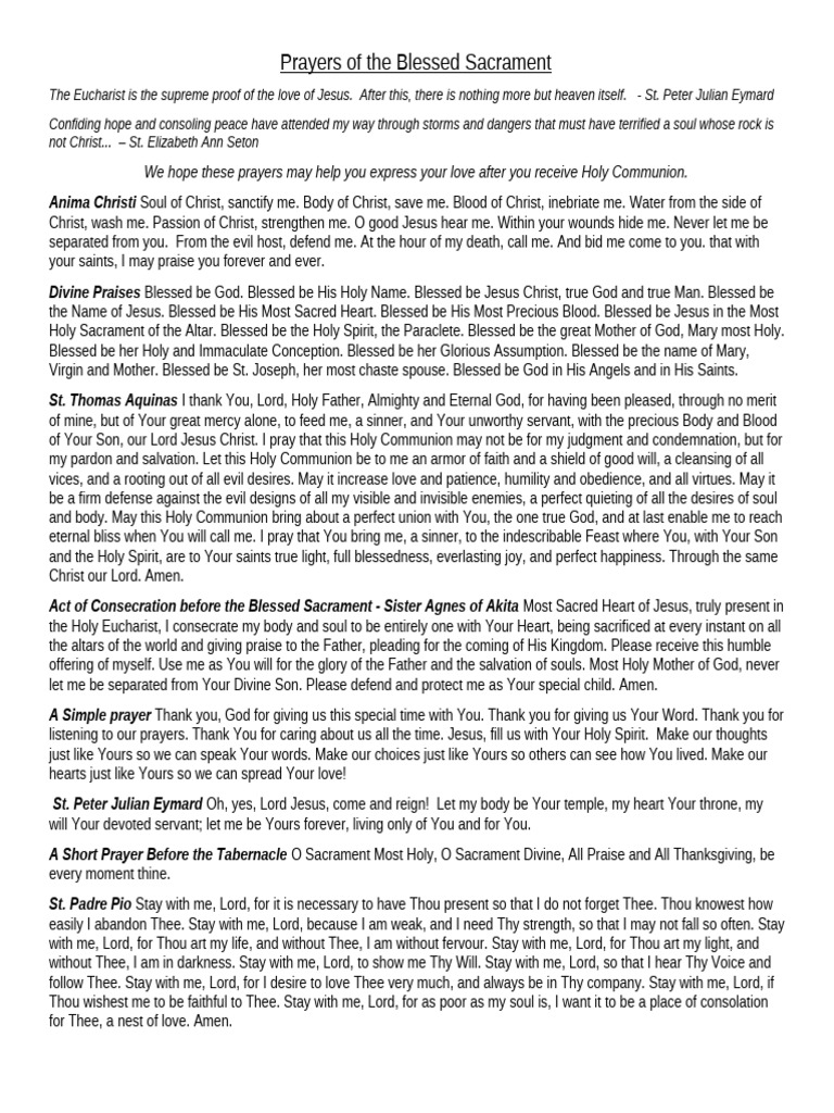 Prayers After Holy Communion | PDF | Eucharist | Catholic Church