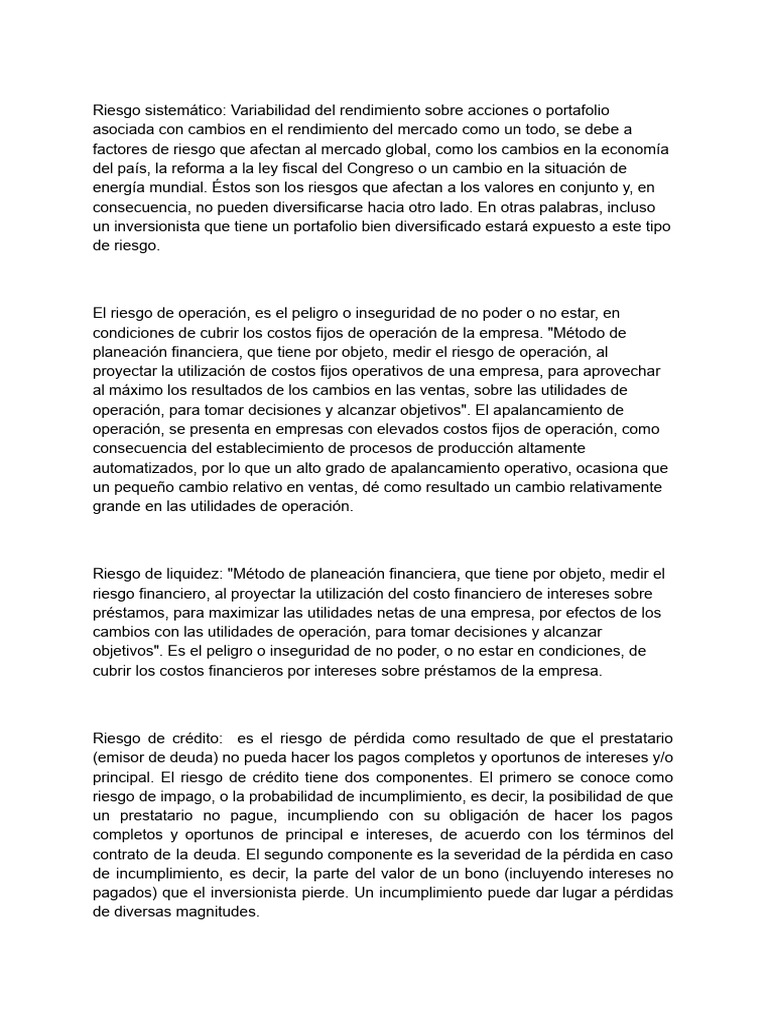 Tipos de Riesgos Financieros en Inversiones | PDF | Riesgo | Préstamos