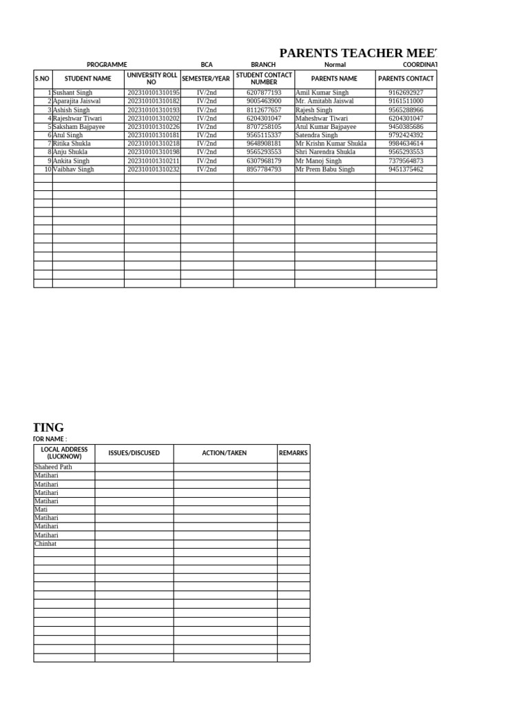 BCA Parents-Teacher Meeting Details | PDF