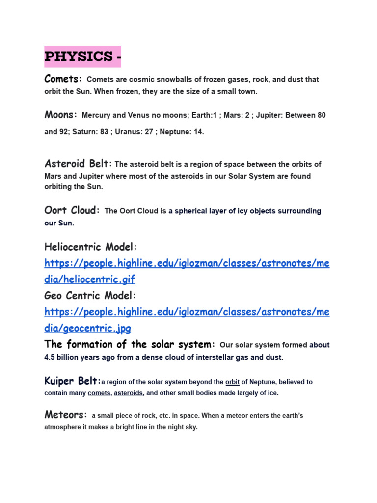 Solar System: Comets, Moons, and More | PDF