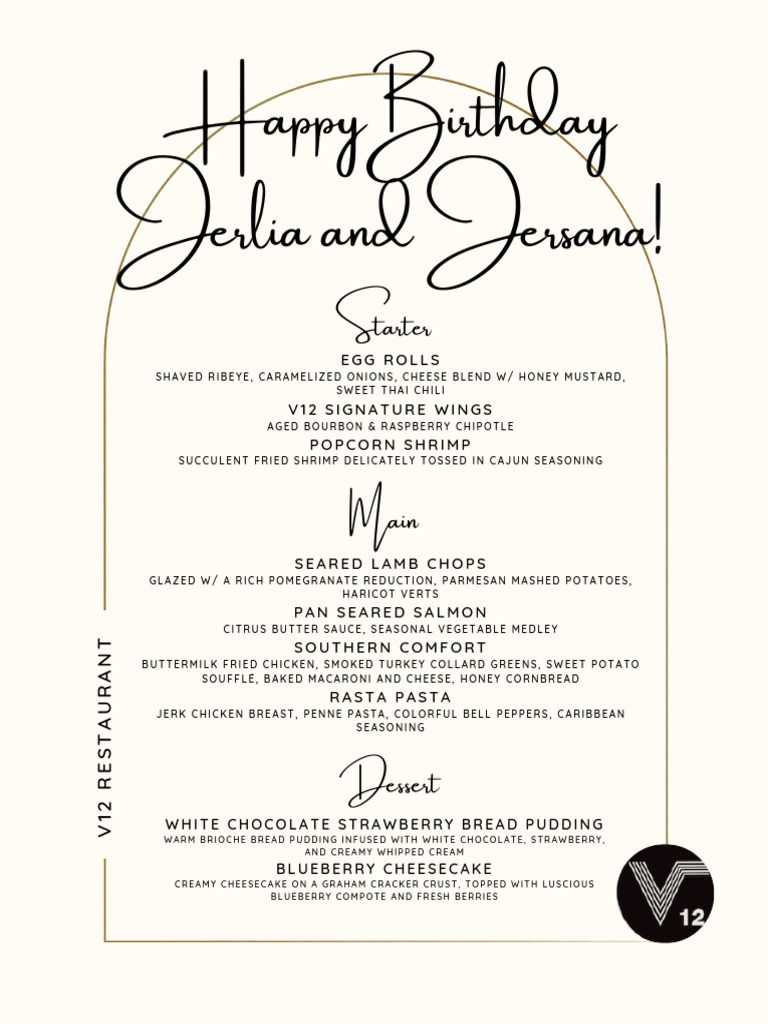 V12 Restaurant Menu Highlights | PDF