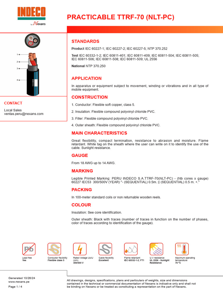 TTRF-70 (NLT-PC) Cable Specifications | PDF | Insulator (Electricity ...