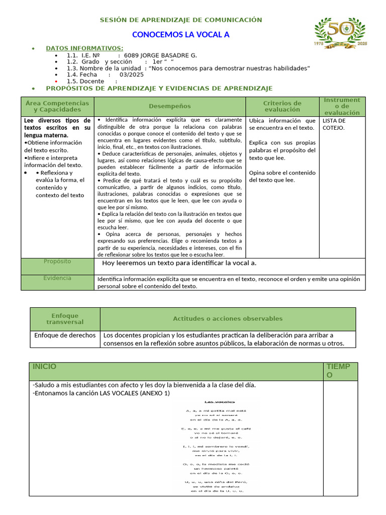 Ses.3 Com Conocemos La Vocal A | PDF | Aprendizaje | Cognición