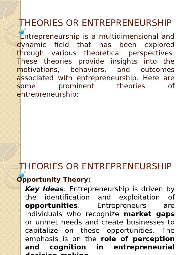 Theories of Entrepreneurship Explained | PDF | Entrepreneurship ...