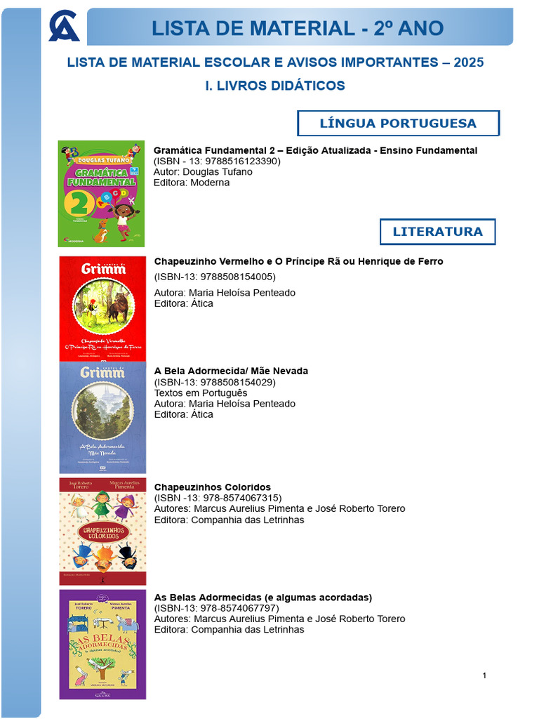 Lista de Material - 2º Ano - 2024 | PDF