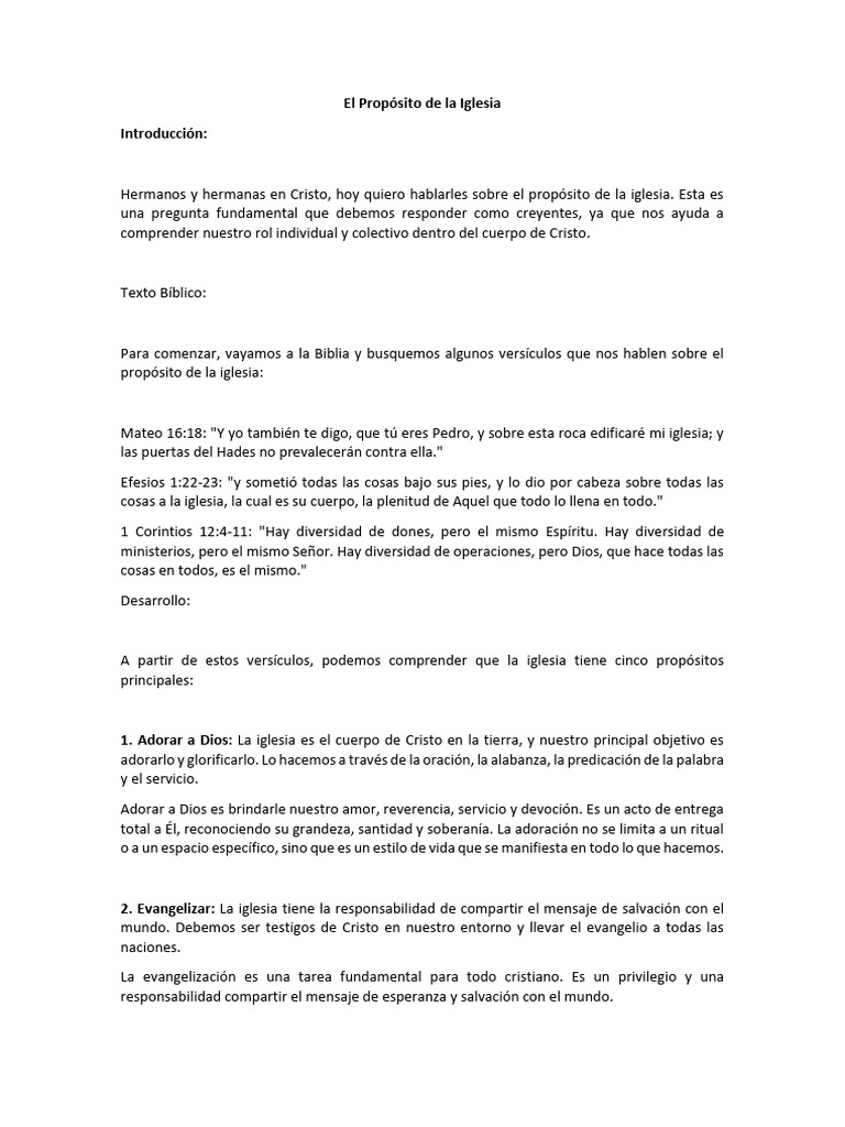 El Propósito de la Iglesia | PDF | Iglesia cristiana | Cristo (título)