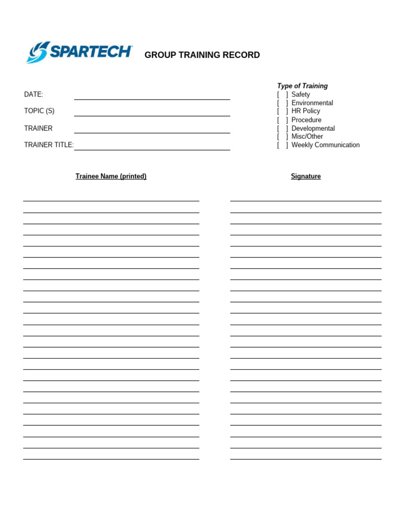Training Sign Off Sheet Template | PDF