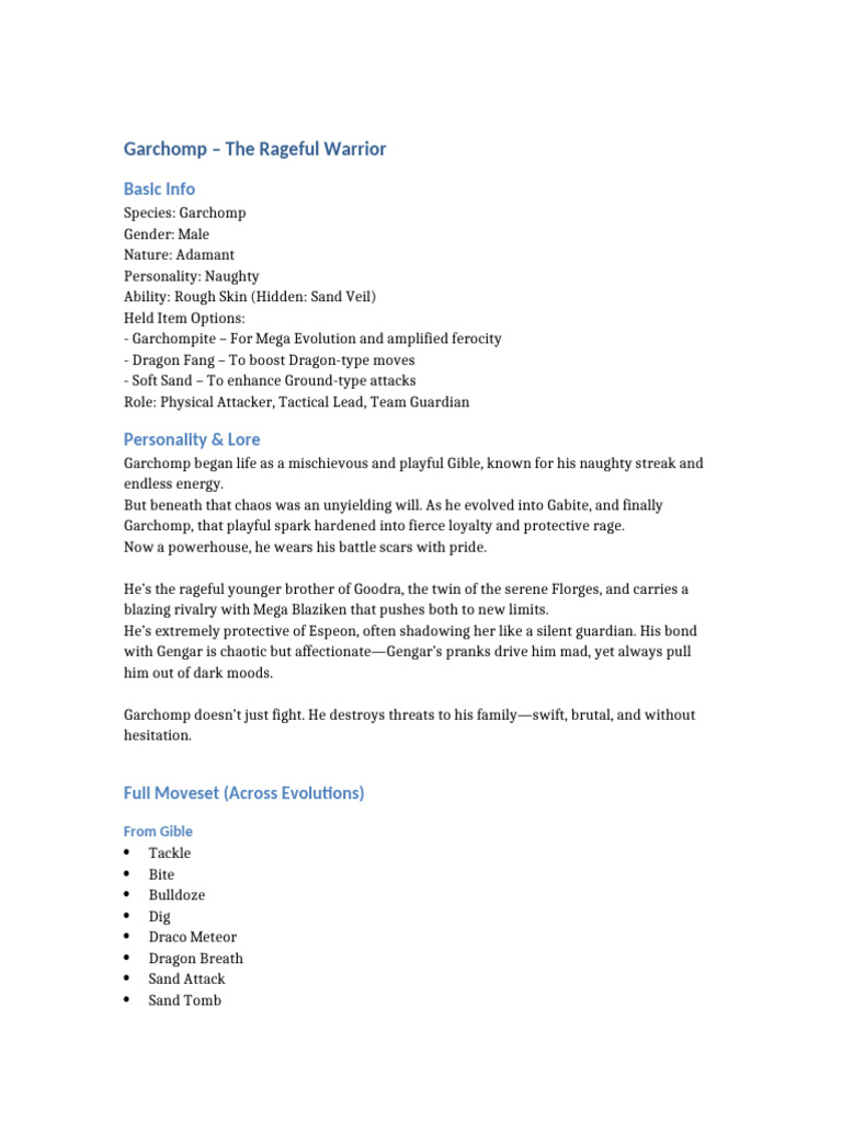 Garchomp Lore and Moveset | PDF
