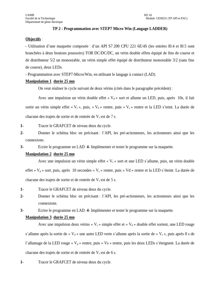 Programmation STEP7 Micro Win en LAD | PDF