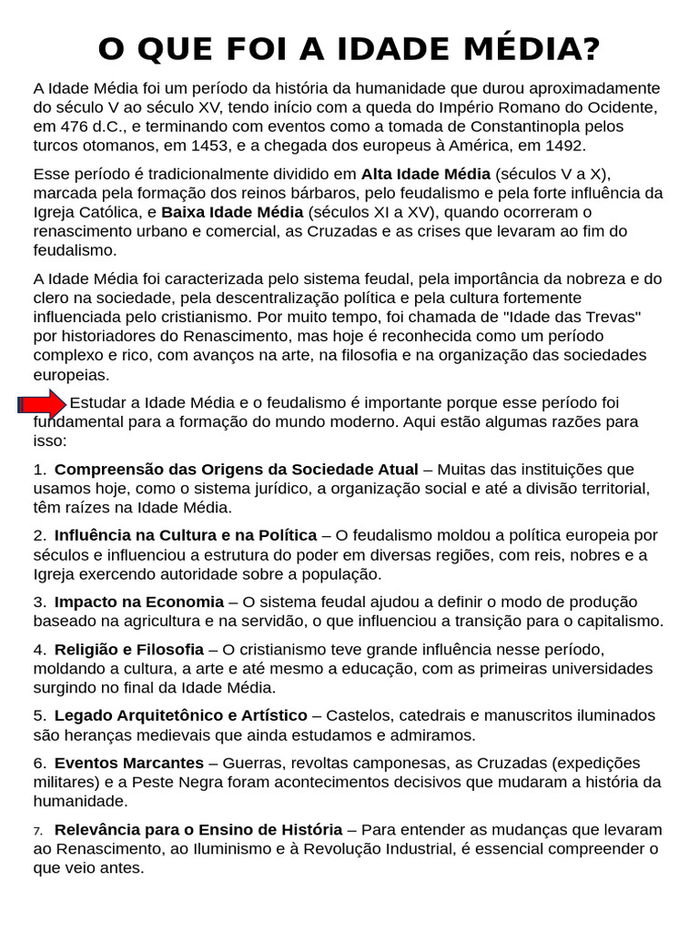 O Que Foi a Idade Média? | PDF | Idade Média | Feudalismo