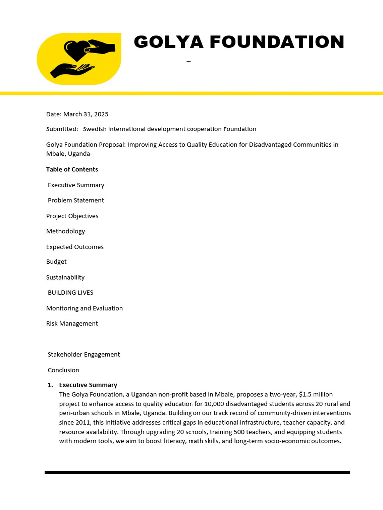 Swedish International Development Cooperation Foundation Proposal | PDF ...