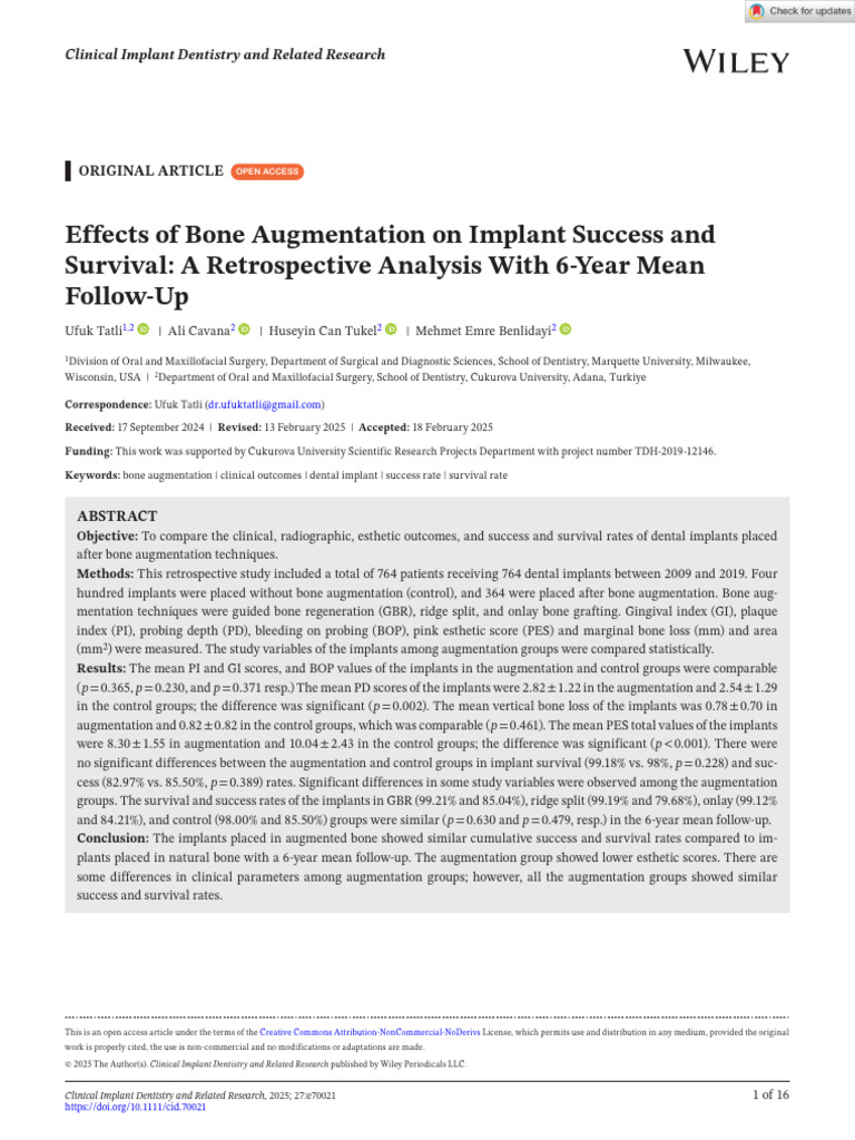 Clin Implant Dent Rel Res - 2025 - Tatli - Effects of Bone Augmentation ...