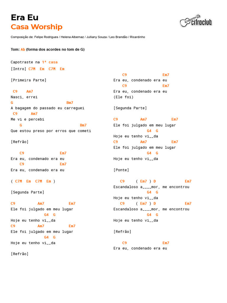Era Eu: Letra e Cifras da Música | PDF