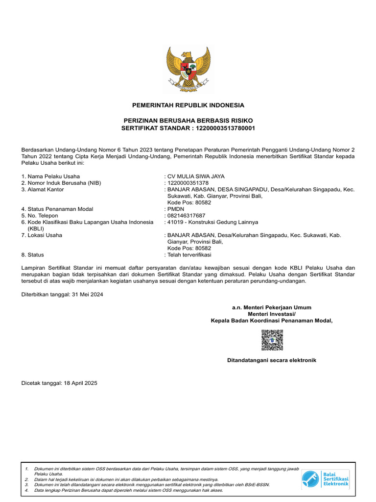 KBLI 41019: Konstruksi Gedung Lainnya | PDF