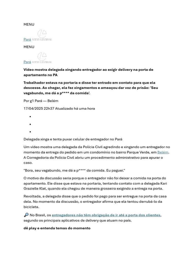 Delegada xinga entregador em Belém | PDF