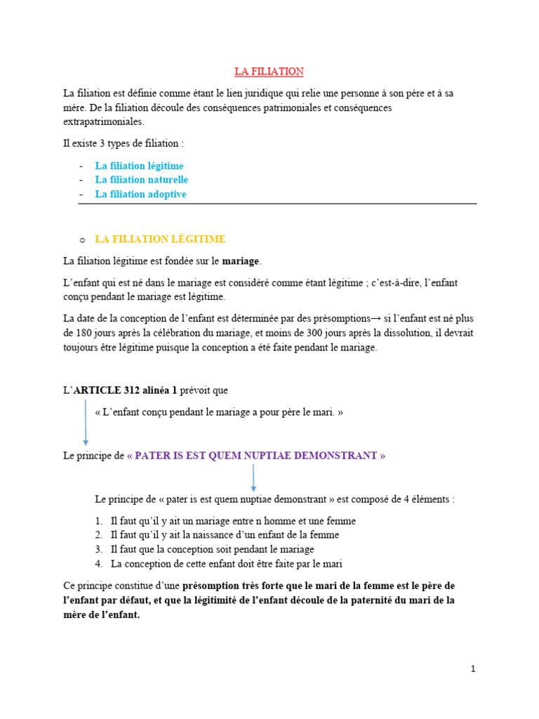 Types de Filiation et Désaveu de Paternité | PDF | Filiation légitime ...