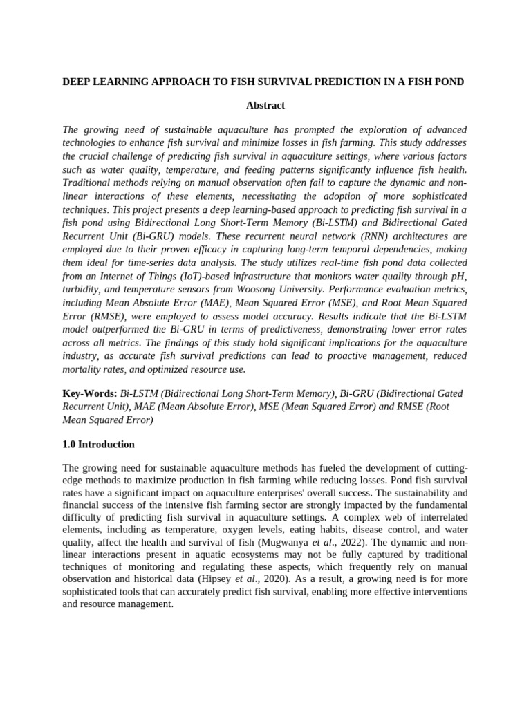 Deep Learning for Fish Survival Prediction | PDF | Mean Squared Error ...