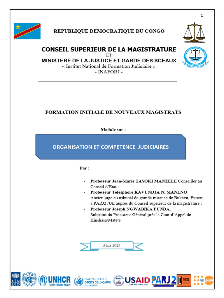 Organisation et Compétence Judiciaires en RDC | PDF | Compétence ...