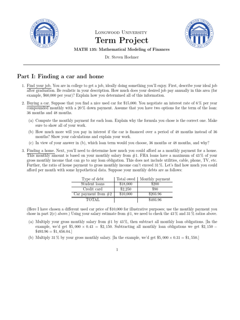 MATH135 Term Projects+ | PDF | Mortgages | Refinancing