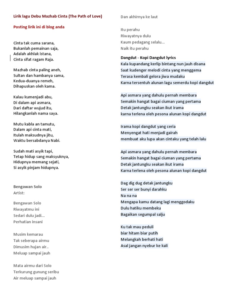Lirik Lagu Debu Mazhab Cinta