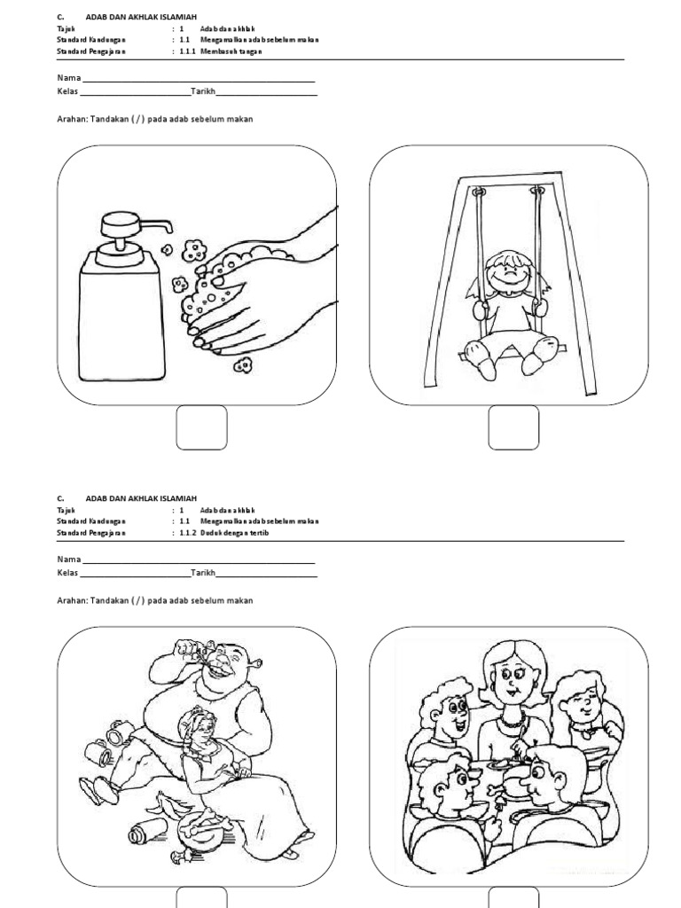 Lembaran Kerja Adab dan Akhlak Pendidikan Islam PPKI KSSR 
