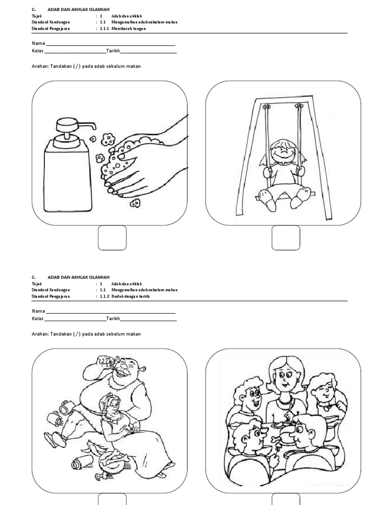 Lembaran Kerja Adab Dan Akhlak Pendidikan Islam Ppki Kssr Tahun 1 Pdf