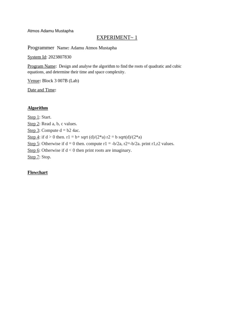 Exp 1 To 10 Adamu Atmos Jmustapha 2023807830 DAA Exp | PDF | Algebra ...