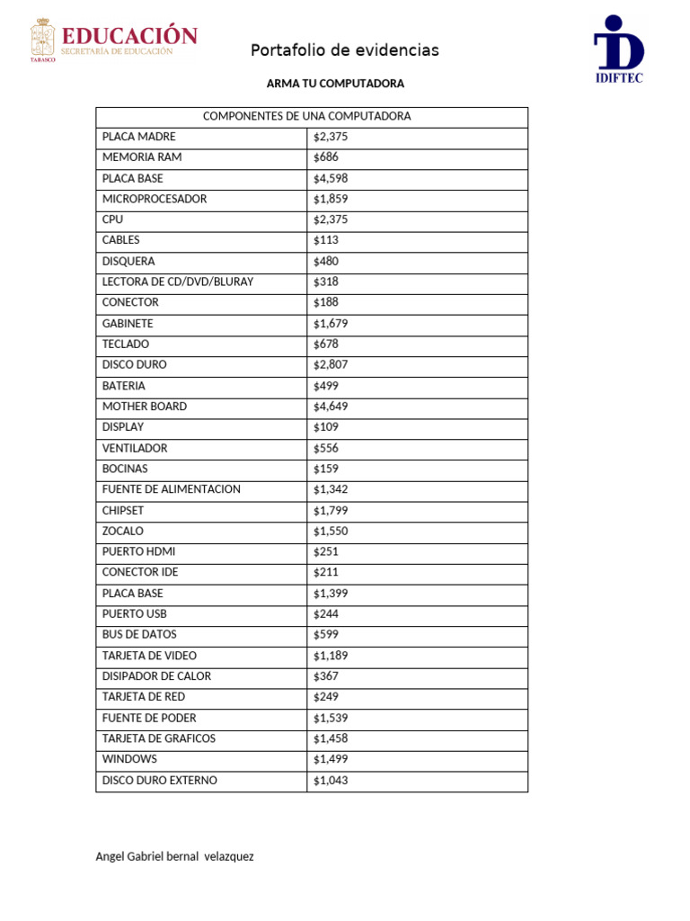 Componentes y precios de computadoras | PDF
