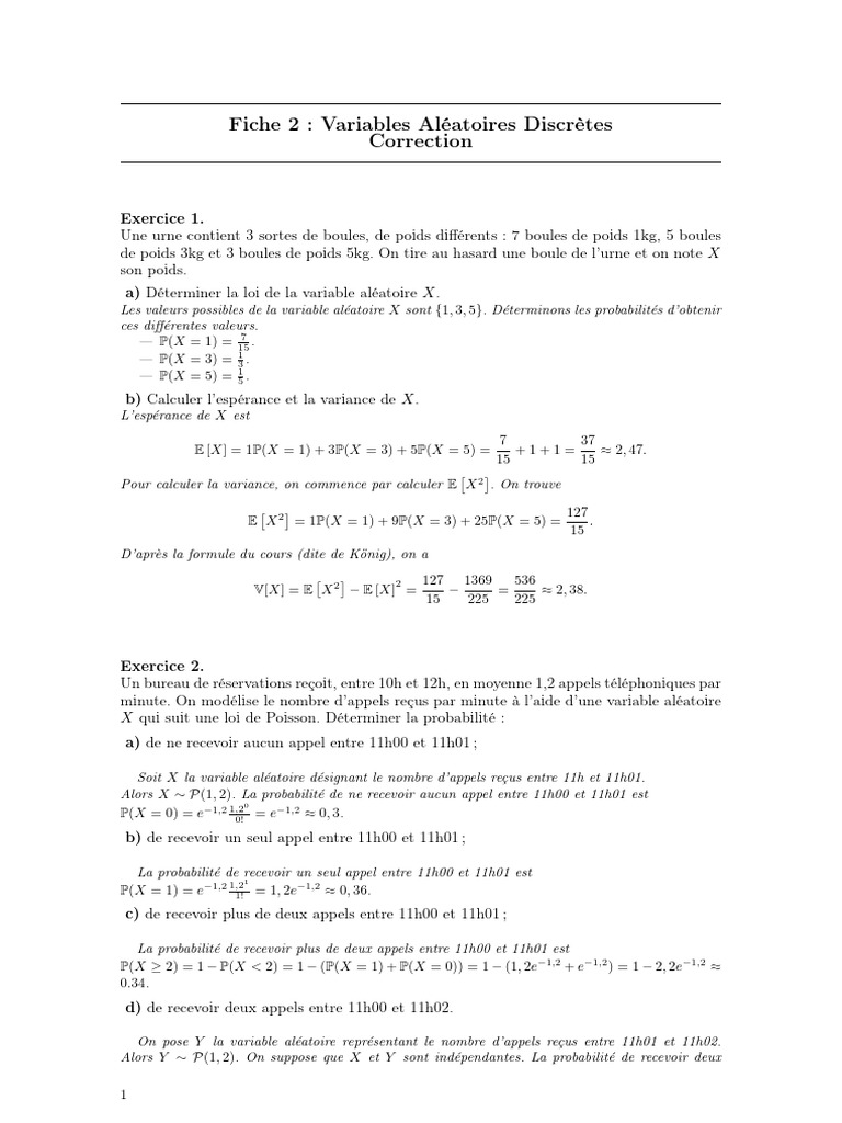 Variables Aléatoires Discrètes : Statistiques | PDF | Variance ...