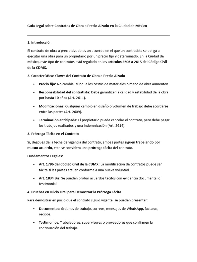 Guía Legal Sobre Contratos de Obra A Precio Alzado en La Ciudad de ...
