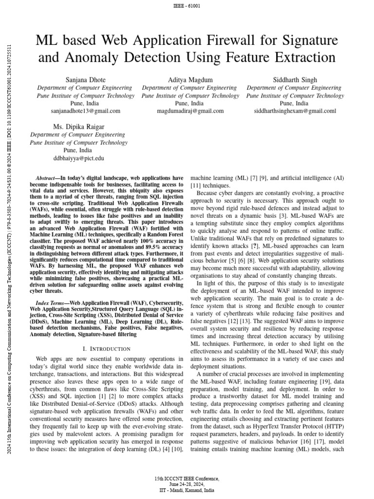 ML-Enhanced Web Application Firewall | PDF | Machine Learning ...