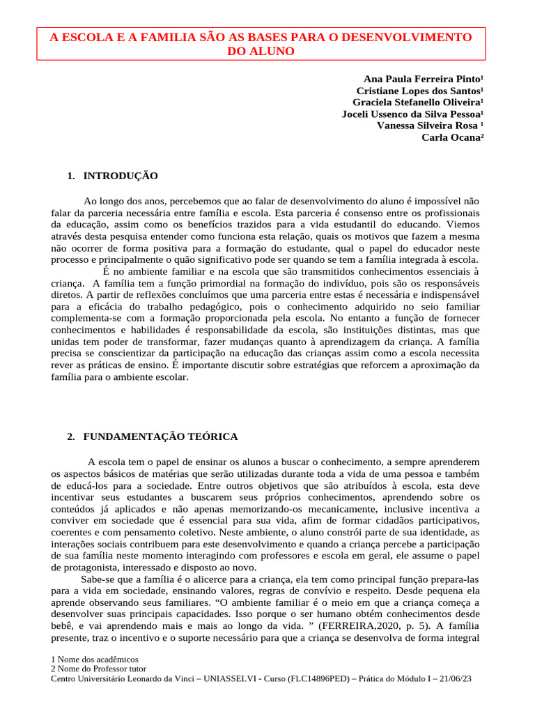 A Importância da Família na Escola | PDF | Família | Escolas
