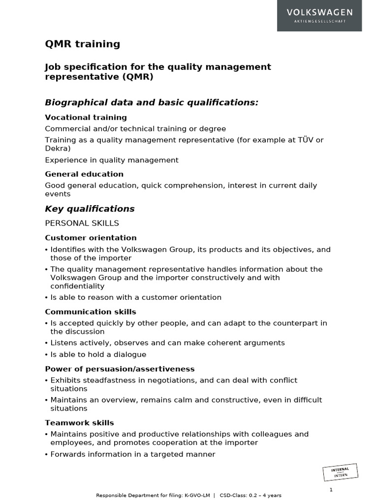 02a - Info Participant - Job Specification - en | PDF | Quality ...