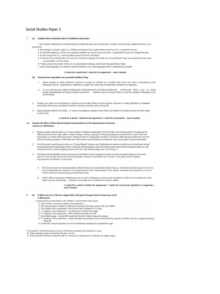 Social Studies Paper 2 Answers | PDF