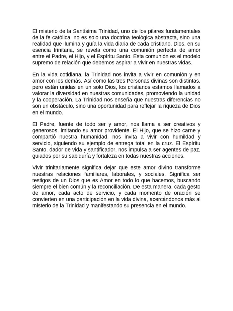 La Trinidad: Amor y Comunión en la Vida Cristiana | PDF