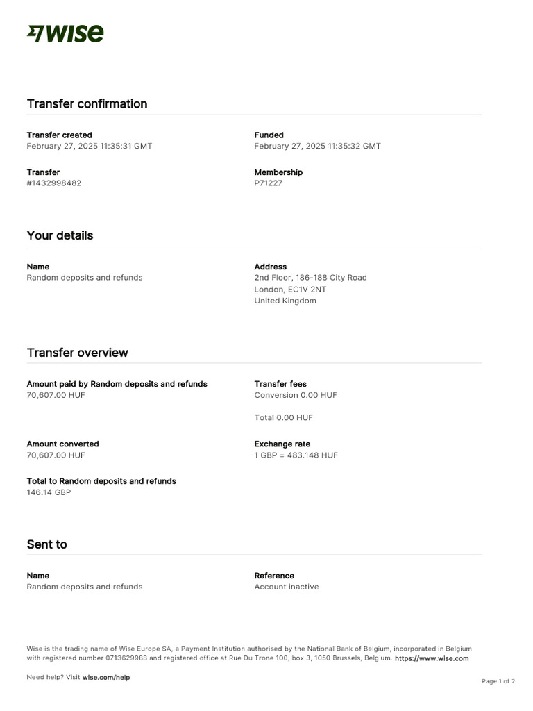 Wise Transaction Invoice Transfer 1432998482 49 250311 122336 | PDF ...