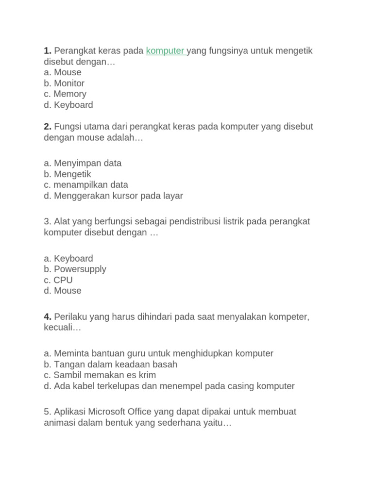 Soal TIK Kelas 5 PDF