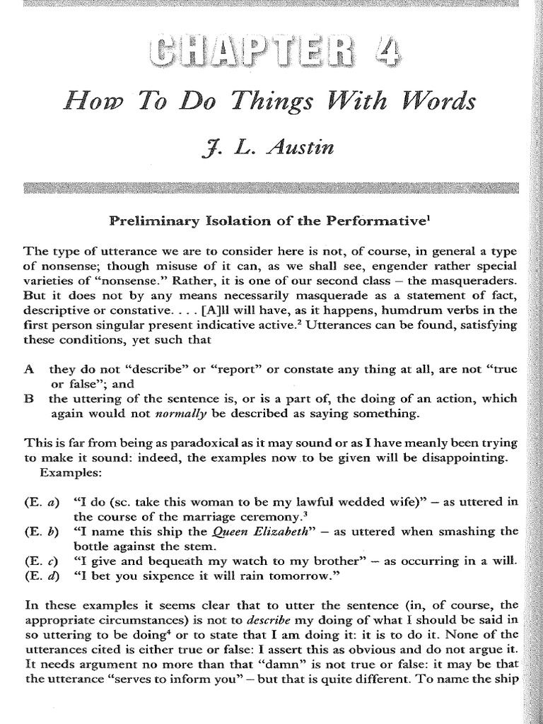 Week 6 - How To Do Things With Words | PDF | Grammar | Language Mechanics