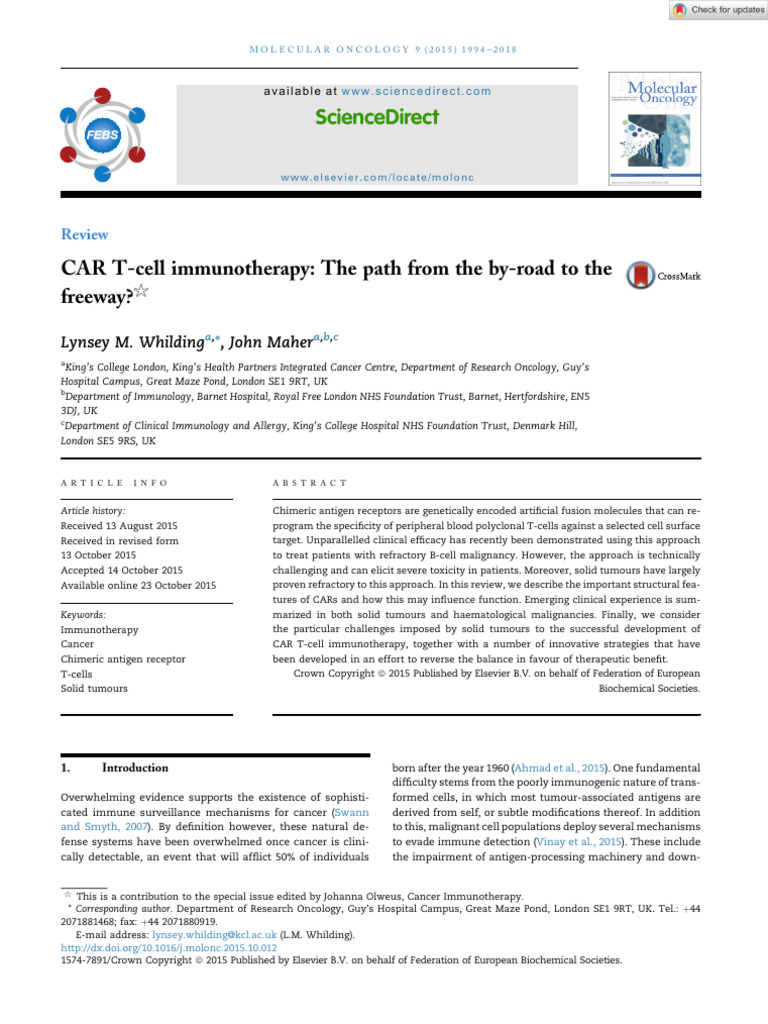 Molecular Oncology - 2015 - Whilding - CAR T Cell Immunotherapy The ...