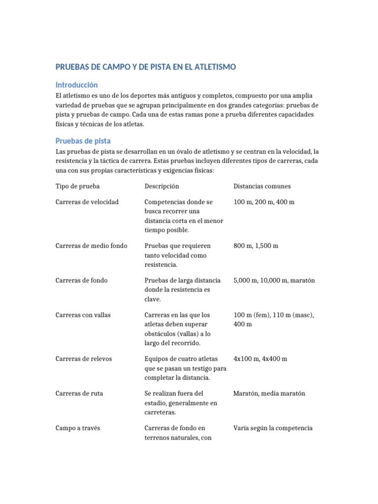 Pruebas de Atletismo: Pista y Campo | PDF | Deporte del atletismo ...