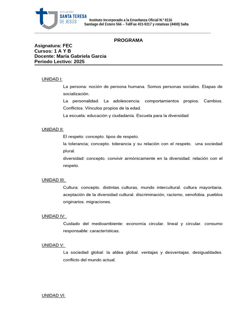 Progama 2025 1ayb | PDF | Tolerancia | Sociedad