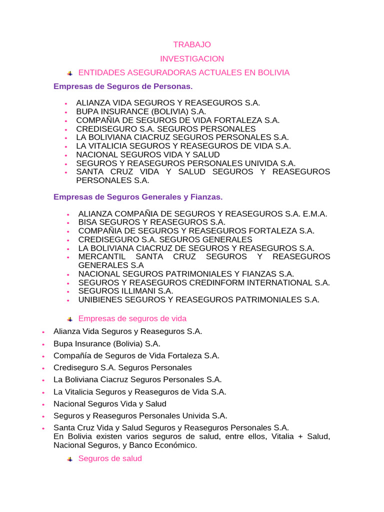 Entidades Aseguradoras en Bolivia | PDF | Seguro | Reaseguro
